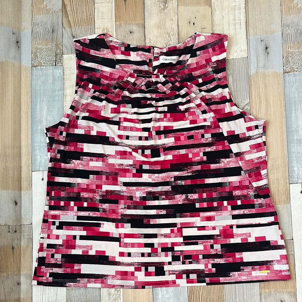 Calvin Klein Color Blocked Pink, Black, & White Sleeveless Top
